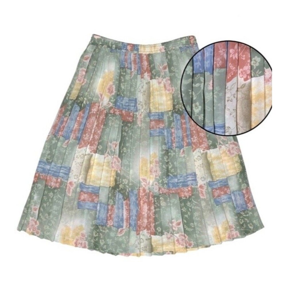 Vintage Alfred Dunner Pastel Floral Pleated Midi Skirt size 14 Petite USA
